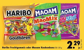 Mäc Geiz Haribo Fruchtgummis oder Maoam Kaubonbons 250-325 g Angebot