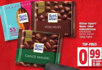 Edeka Ritter Sport Nuss oder Kakao Klasse 100g Angebot