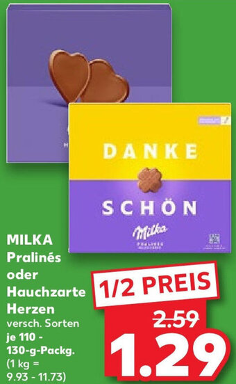 Kaufland MILKA Pralinés oder Hauchzarte Herzen 110-130 g Packg. Angebot