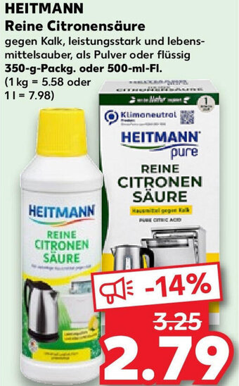 Kaufland HEITMANN Reine Citronensäure 350-g-Packg. oder 500-ml-FI. Angebot