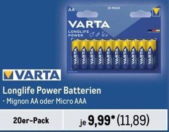 METRO VARTA Longlife Power Batterien 20er Pack Angebot