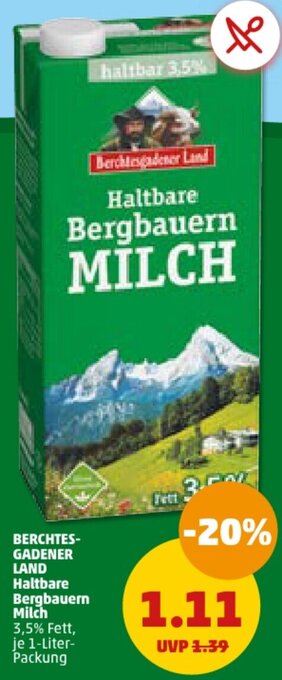 PENNY BERCHTES-GADENER LAND Haltbare Bergbauern Milch 1-Liter-Packung Angebot