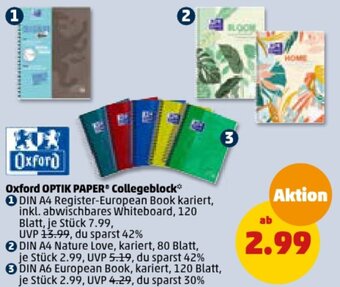 PENNY Oxford OPTIK PAPER Collegeblock Angebot