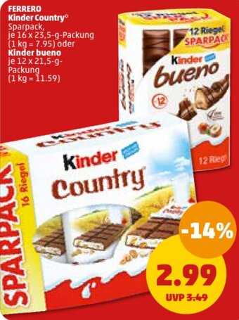 PENNY FERRERO Kinder Country 16 x 23,5-g-Packung oder Kinder bueno 12 x 21,5-g-Packung Angebot