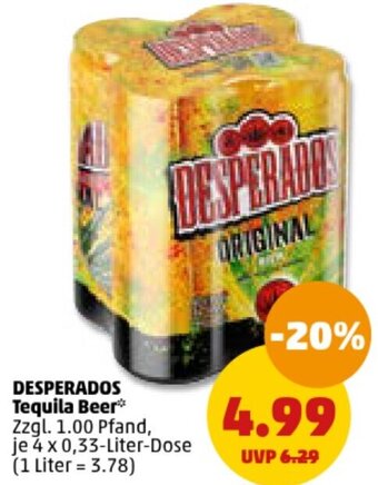 PENNY DESPERADOS Tequila Beer 4 x 0,33-Liter-Dose Angebot