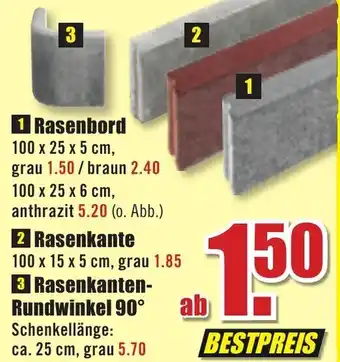 B1 Discount Baumarkt Rasenbord oder Rasenkante oder Rasenkanten Rundwinkel 90 Angebot