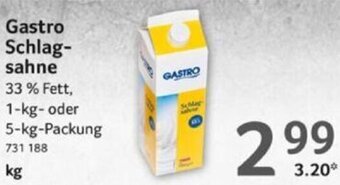 Selgros Gastro Schlag-sahne 33 % Fett, kg Angebot