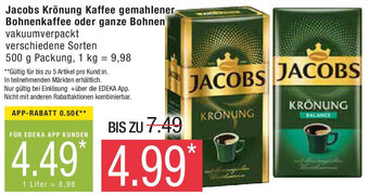 Marktkauf Jacobs Krönung Kaffee gemahlener-Bohnenkaffee oder ganze Bohnen 500 g Packung Angebot