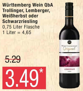 Marktkauf Württemberg Wein QbA Trollinger, Lemberger, Weißherbst oder Schwarzriesling 0,75 Liter Flasche Angebot