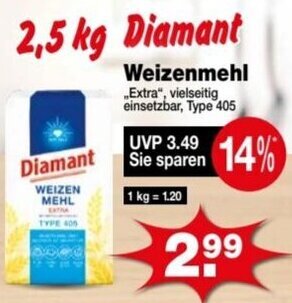 Krümet Sonderposten Diamant Weizenmehl 2,5 kg Angebot