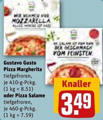 REWE Gustavo Gusto Pizza Margherita 410-g-Pckg.  oder Pizza Salame 460 g Pckg. Angebot