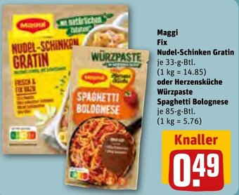 REWE Maggi Fix Nudel-Schinken Gratin 33 g oder Herzensküche Würzpaste Spaghetti Bolognese 85-g-Btl. Angebot