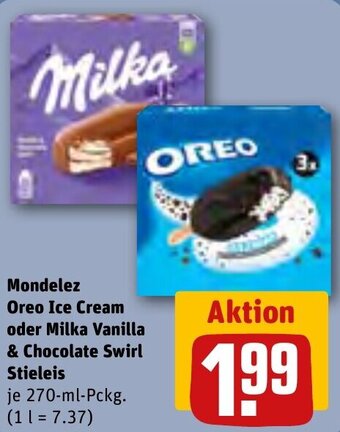 REWE Mondelez Oreo Ice Cream oder Milka Vanilla & Chocolate Swirl Stieleis 270-ml-Pckg. Angebot