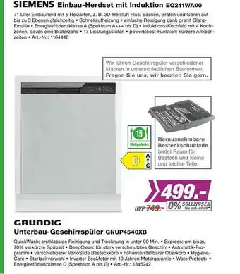 EP Siemens Enibau-herdset Mit Induktion Eq211wa00 Grundig Unterbau-geschirrspüler Gnup4540xb Angebot