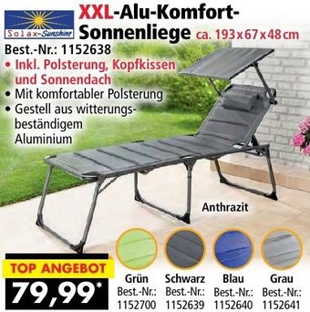 Norma24 Solax-Sunshine XXL-Alu-Komfort- Sonnenliege ca. 193x67x48 cm Angebot