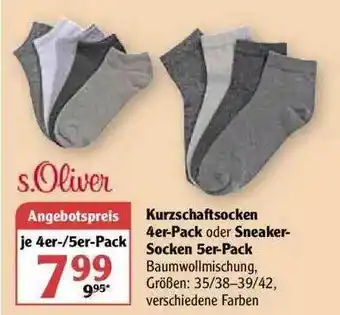 Globus S. Oliver Kurzsschaftsocken 4er Pack Oder Sneaker-socken 5er Pack Angebot