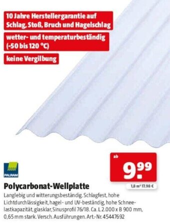 Hagebau PALRAM Polycarbonat-Wellplatte Angebot