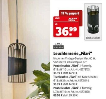 Hagebau CASAYA Leuchtenserie ,,Filari“ Angebot