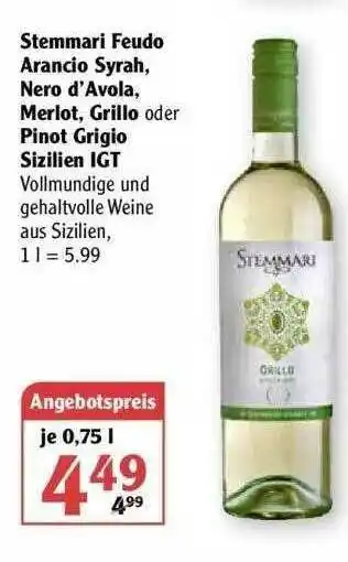 Globus Stemmari Feudo Arancio Syrah, Nero D'avola, Pinot Grigio Sizilien Igt Angebot