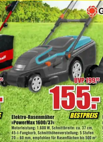 B1 Discount Baumarkt Elektro Rasenmäher ,,Power Max 1600/37" Angebot