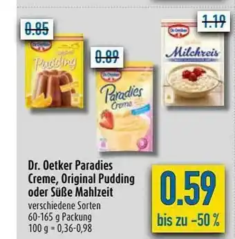 diska Dr. Oetker Paradies Creme, Original Pudding Oder Süße Mahlzeit Angebot