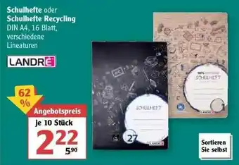 Globus Landre Schulhefte Oder Schulhefte Recycling Angebot