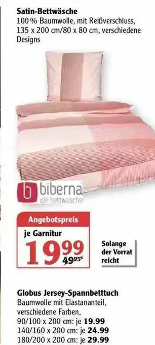 Globus Satin-bettwäsche, Globus Jersey-spannbetttuch Angebot