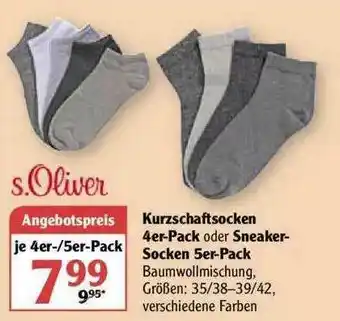 Globus S. Oliver Kurzschaftsocken 4er Pack Oder Sneaker Socken 5er Pack Angebot