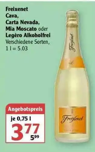 Globus Freixenet Cava Carta Nevada Mia Moscato Oder Legèro Alkoholfrei Angebot