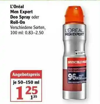 Globus L'oréal Men Expert Deo Spray Oder Roll-on Angebot