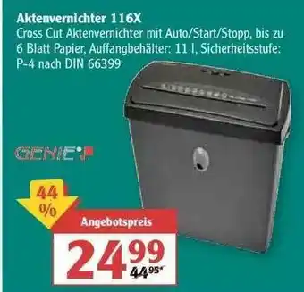 Globus Aktenvernichter 116x Genie Angebot