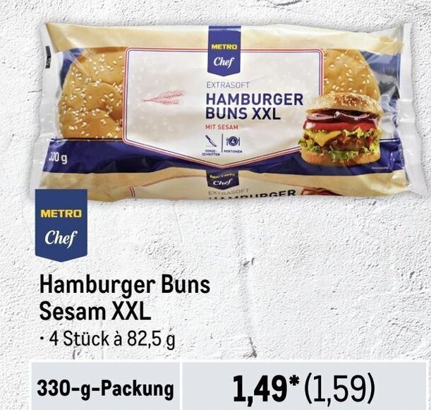 METRO Chef Hamburger Buns Sesam XXL 330gPackung Angebot bei METRO
