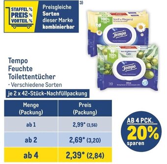 METRO Tempo Feuchte Toilettentücher je 2 x 42-Stück-Nachfüllpackung Angebot