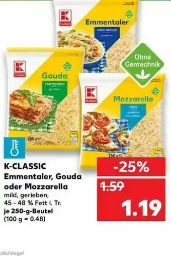 Kaufland K-classic Emmentaler, Gouda Oder Mozzarella Angebot