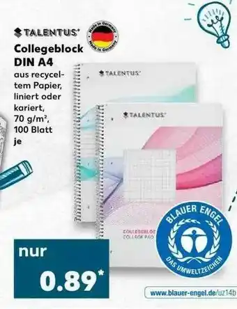 Kaufland Talentus Collegeblock Din A4 Angebot