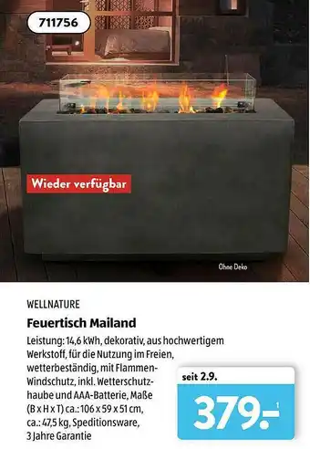 Aldi Süd Wellnature Feuertisch Mailand Angebot