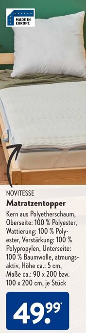 Aldi Süd NOVITESSE Matratzentopper Angebot