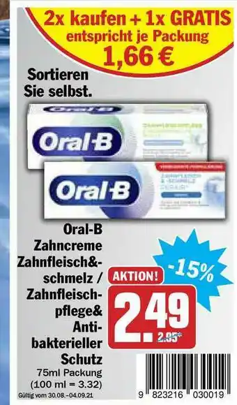 Hit Oral-b Zahncreme Zahnfleisch & Schmelz Oder Zahnfleischpflege Antibakterieller Schutz Angebot