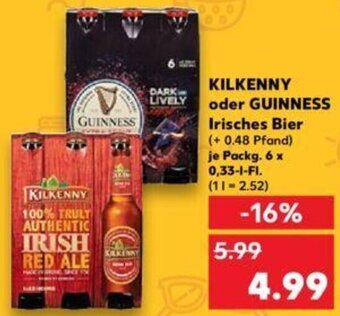 Kaufland KILKENNY oder GUINNESS Irisches Bier Packg. 6 x 0,33-L-FI. Angebot