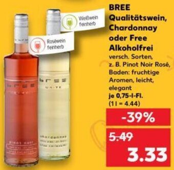 Kaufland BREE Qualitätswein, Chardonnay oder Free Alkoholfrei 0,75 L-Fl. Angebot