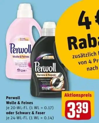 REWE PETZ Perwoll Wolle & Feines 20WL oder Schwarz & Faser 24 WL Angebot