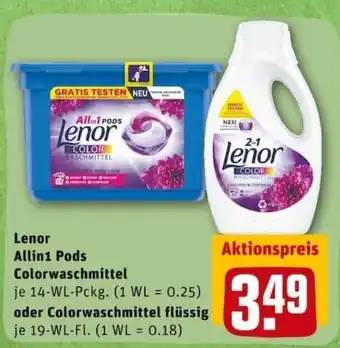 REWE PETZ Lenor All in 1 Pods Colorwaschmittel oder Colorwaschmittel Flüssig Angebot