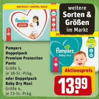 REWE PETZ Pampers Doppelpack Premium Protection Pants oder Doppelpack Baby Dry Maxi Angebot