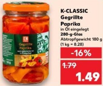 Kaufland K-CLASSIC Gegrillte Paprika 280-g-Glas Angebot