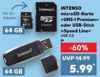 Kaufland INTENSO microSD-Karte >>UHS-I Premium<< oder USB-Stick >>Speed Line<< Angebot