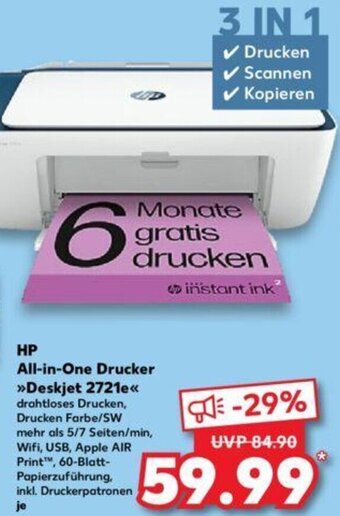 Kaufland HP All-in-One Drucker >>Deskjet 2721e<< Angebot