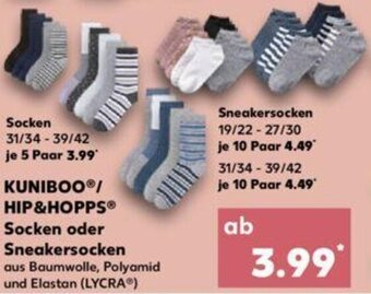 Kaufland KUNIBOOⓇ/ HIP&HOPPSⓇ Socken oder Sneakersocken Angebot