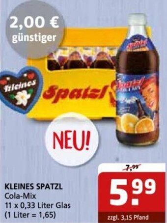 Getränke Quelle KLEINES SPATZL Cola-Mix 11 x 0,33 Liter Glas Angebot