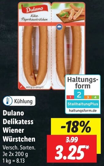 Lidl Dulano Delikatess Wiener Würstchen 2x200 g Angebot