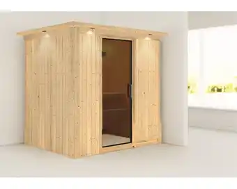 Hornbach Plug & play sauna karibu wanja ohne ofen mit dachkranz und graphit farbiger ganzglastüre Angebot